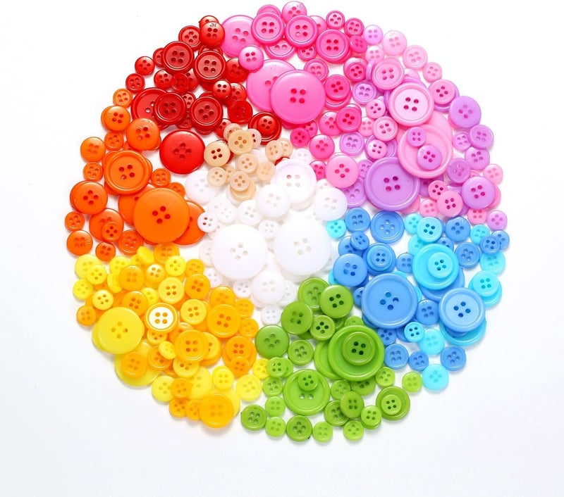 Secmity 320 pcs Colorful Buttons for Crafts DIY, 5 Size Buttons for Sewing Flatback Button Bulk with Box 4 Holes Assorted Button for Crafts and Decoration (9-25mm) - Image 4